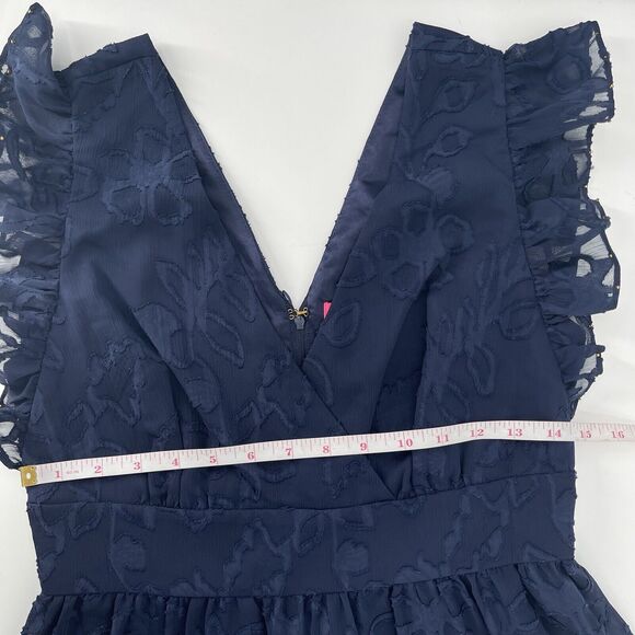 Lilly Pulitzer Womens Dress Sz 2 Navy Autumn Botanical Floral V-Neck Ruffle Midi - Picture 8 of 10